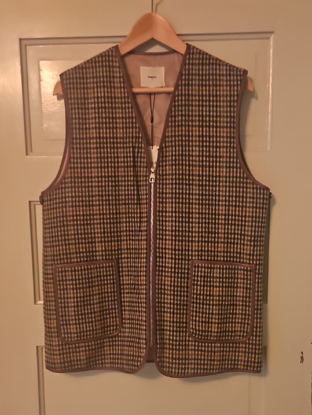 Free People - SUNCOO Paris Brown Houndstooth Zip Vest/Coat Liner